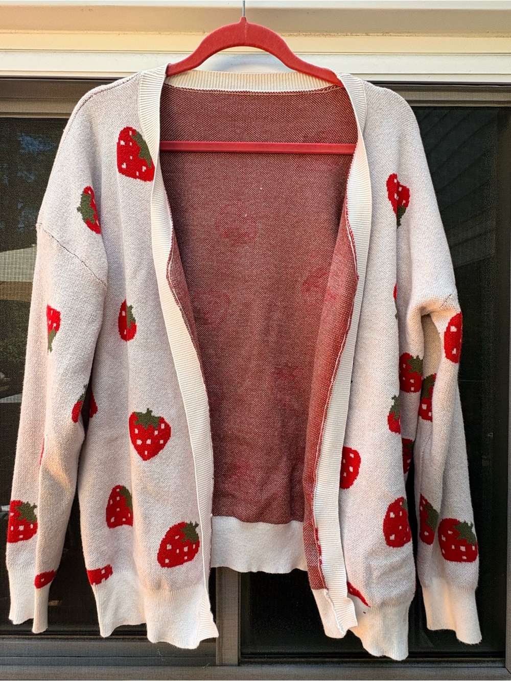 Strawberry Print Open Cardigan Sweater